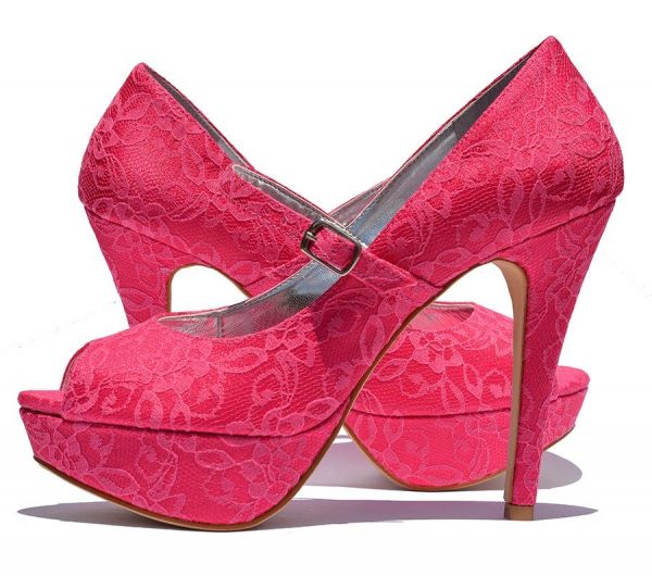 Peep Toe Tecido Renda Pink, Casamento, Noivas E Madrinhas